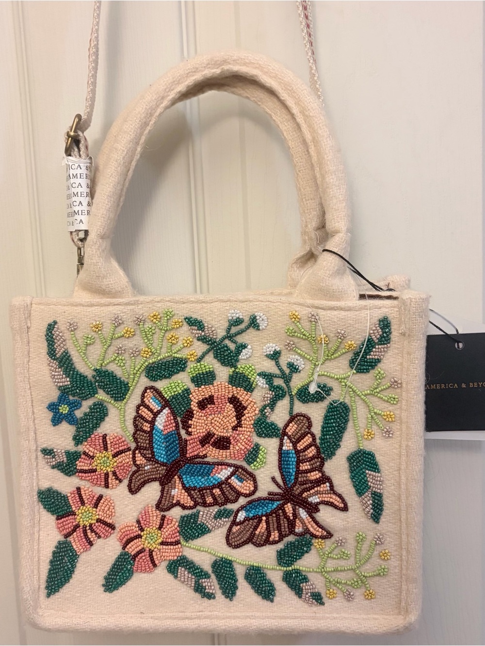 NEW America & Beyond Embellished Petite Tote with Crossbody Strap Butterfly